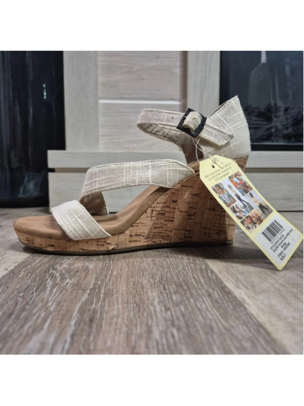 Women's TOMS Clarissa linen Cork Wedge Sandals Size 7